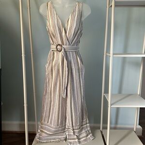 Altar'd State Linen Jumpsuit Stripes with Belt Wide Leg Boho